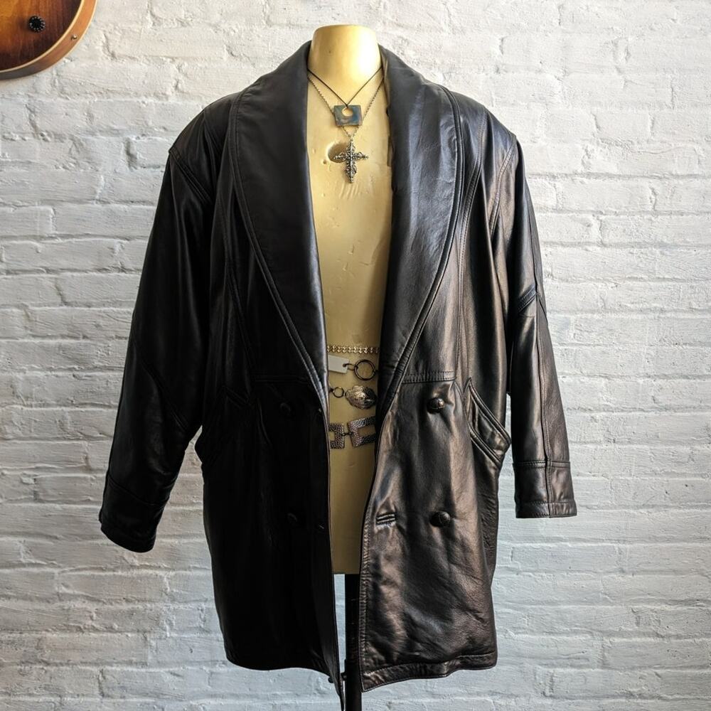 Elegant Black Leather Trench Coat
